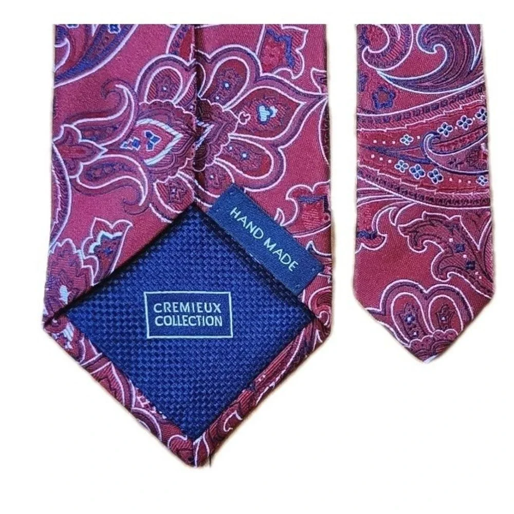 Cremieux Collection Silk Tie Red Paisley Hand Made‎ Classic Office Special Event